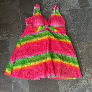 Neon Fluorescent pink Yellow Green and Orange bathing suit/ cover/ Dress XL